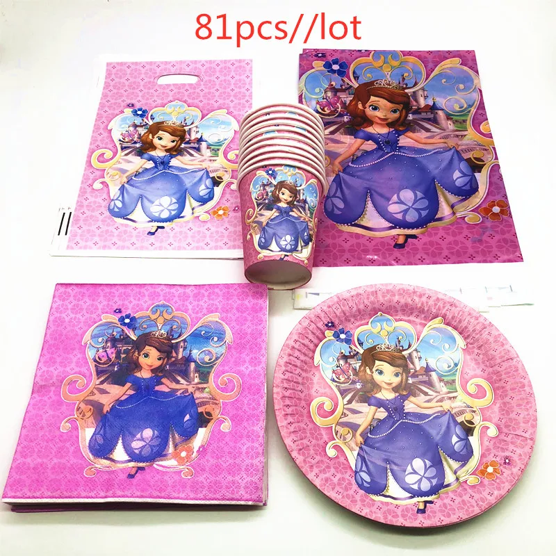 81Pcs Disney Sofia Princess Disposable Tableware Design Kids Birthday Party Paper Plate+Cup+Napkin+Candy Gift Bags Supplies
81Pcs Disney Sofia Princess Disposable Tableware Design Kids Birthday Party Paper Plate+Cup+Napkin+Candy Gift Bags Supplies