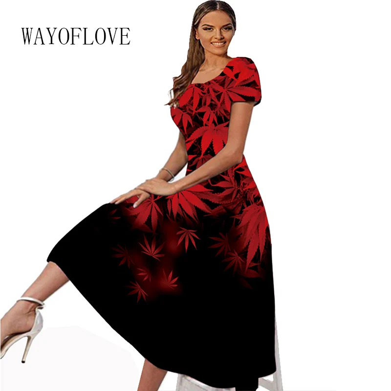 WAYOFLOVE Spring Summer Black Dress Women Party Elegant Beach Casual Holiday Red Leaf Print Long Dress Short Sleeved Dress Women
WAYOFLOVE Spring Summer Black Dress Women Party Elegant Beach Casual Holiday Red Leaf Print Long Dress Short Sleeved Dress Women