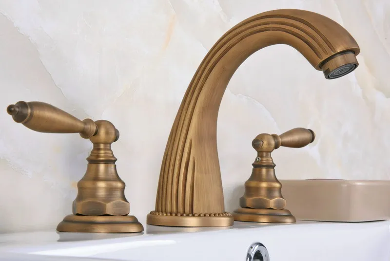 Vintage Retro Antique Brass Deck Mounted Dual Handles Widespread Bathroom 3 Holes Basin Faucet Mixer Water Taps tn069
Vintage Retro Antique Brass Deck Mounted Dual Handles Widespread Bathroom 3 Holes Basin Faucet Mixer Water Taps tn069