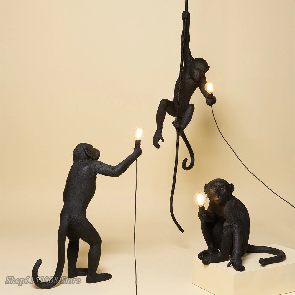 Modern Black Monkey Lamp Hemp Rope Pendant Lights American Country Resin Loft Industrial Hanging Luminaire Home Decor 
Modern Black Monkey Lamp Hemp Rope Pendant Lights American Country Resin Loft Industrial Hanging Luminaire Home Decor