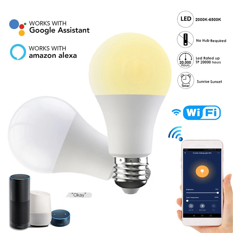WIFI Bulb Smart Light Alexa/Google Home E27 LED Lamp Light Bulb 9W Spotlight Warm/cold Night Light Bulb Home Decor 85-265V 2021 
WIFI Bulb Smart Light Alexa/Google Home E27 LED Lamp Light Bulb 9W Spotlight Warm/cold Night Light Bulb Home Decor 85-265V 2021