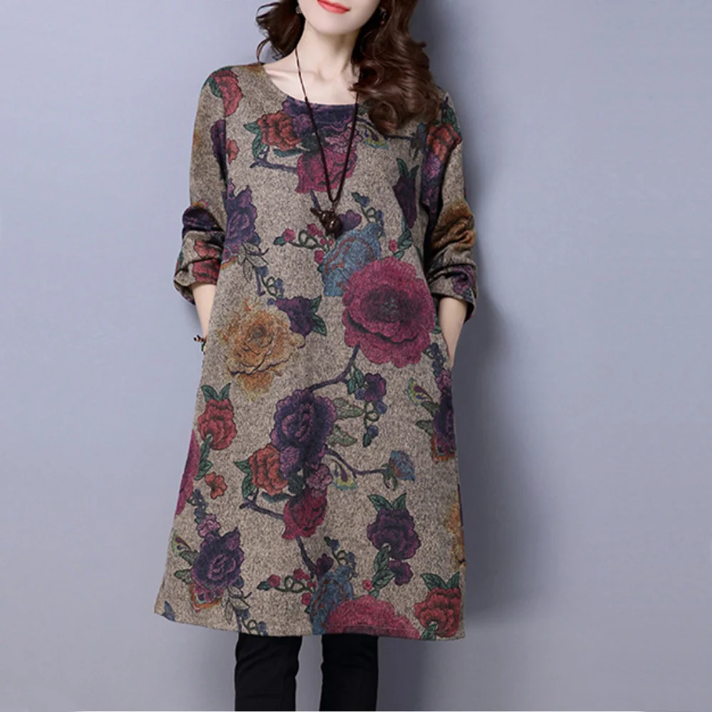 Cotton Linen Long Sleeve Loose Floral Print Casual Women Dress Autumn Winter Korean Japan Fashion Pullover Floral Print Pocket 
Cotton Linen Long Sleeve Loose Floral Print Casual Women Dress Autumn Winter Korean Japan Fashion Pullover Floral Print Pocket