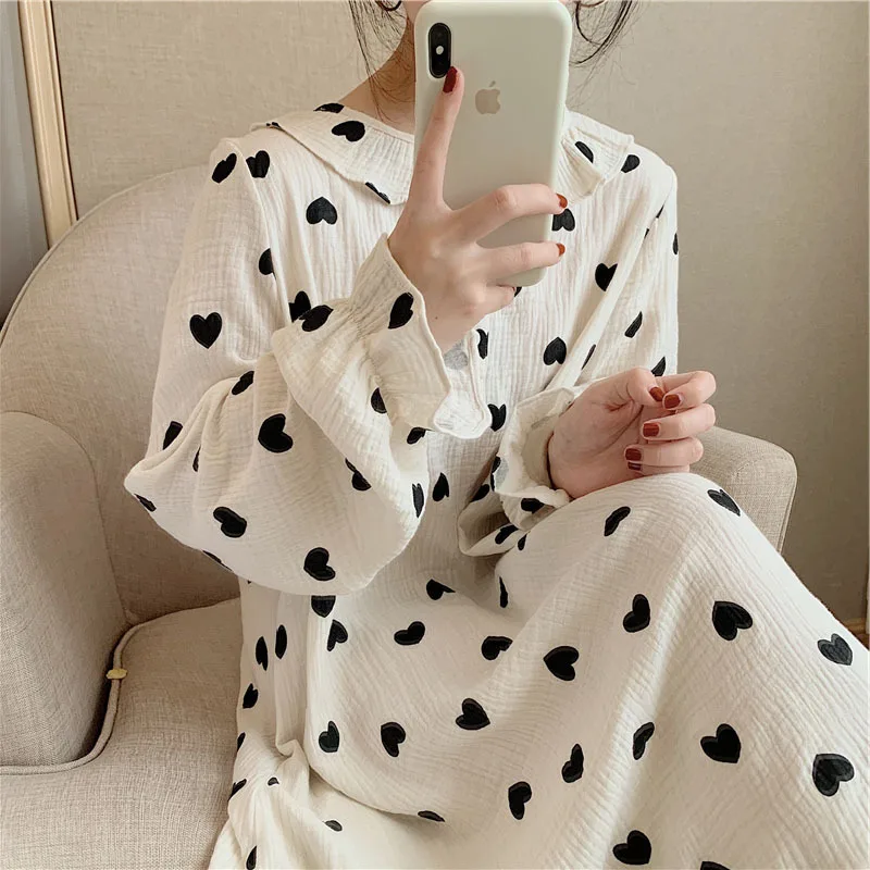 Beige Cotton Long Nightgown Ladies Cute Ruffles Nightdress Heart Print O-Neck Home Dress Spring Autumn Full Sleeve Sleepwear
Beige Cotton Long Nightgown Ladies Cute Ruffles Nightdress Heart Print O-Neck Home Dress Spring Autumn Full Sleeve Sleepwear