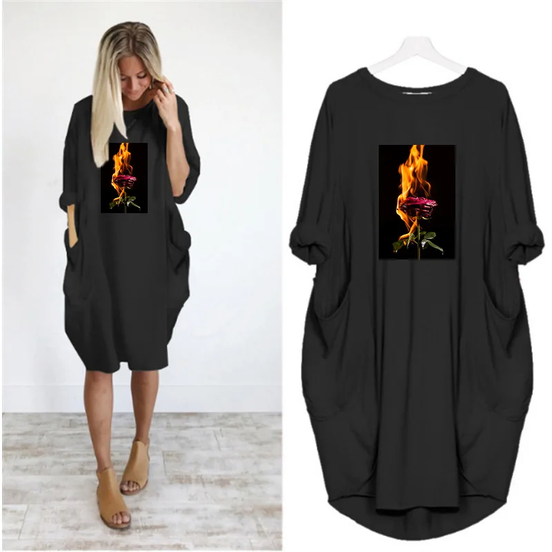 Ladies Dress Loose Plus Size Burning Rose Fashion Print Long Sleeve O Neck Pocket Casual Party Vintage Streetwear Vestido Robes
Ladies Dress Loose Plus Size Burning Rose Fashion Print Long Sleeve O Neck Pocket Casual Party Vintage Streetwear Vestido Robes