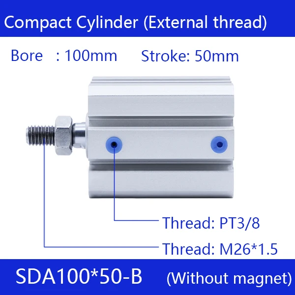 

SDA100 * 50-B Бесплатная доставка 100 мм отверстие 50 мм ход внешняя резьба компактные Воздушные цилиндры двойного действия пневматический цилиндр