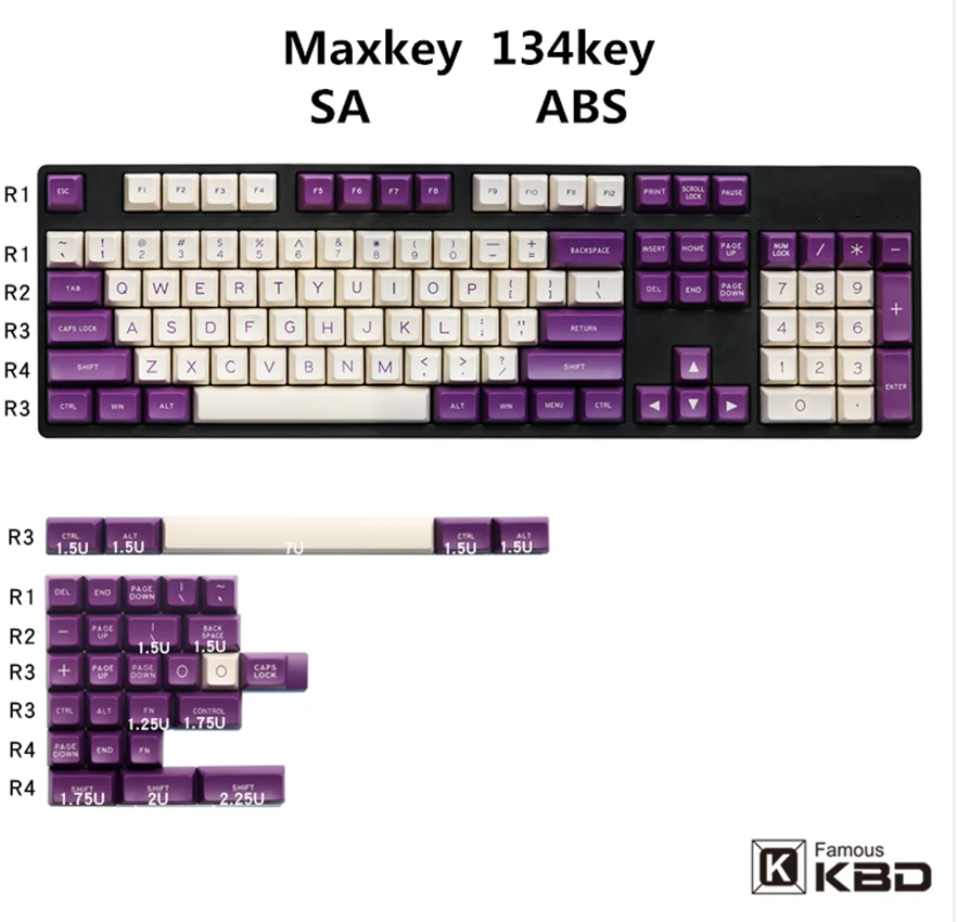 Maxkey SA keycap purple white, two color injection molding 134 key ABS material, suitable for most mechanical keyboards
Maxkey SA keycap purple white, two color injection molding 134 key ABS material, suitable for most mechanical keyboards