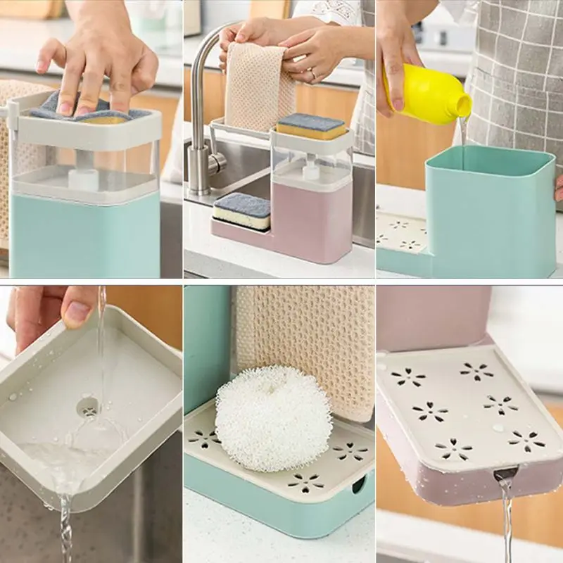 3 in 1 Soap Pump Dispenser Cleaning Liquid Container Sponge Holder Dishcloth Towel Rag Hanger Drain Organizer
3 in 1 Soap Pump Dispenser Cleaning Liquid Container Sponge Holder Dishcloth Towel Rag Hanger Drain Organizer