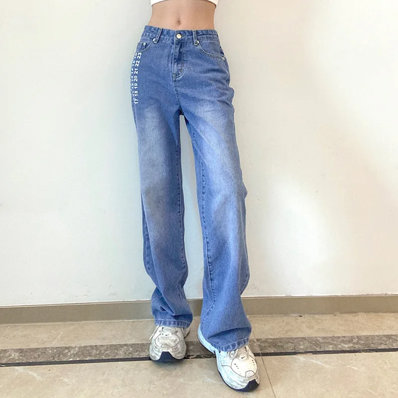 Letter Print Casual Fashion Straight Leg Women's Jeans Denim Bottom Harajuku Boyfriend Long High Waist Baggy Jeans Fall Pants 
Letter Print Casual Fashion Straight Leg Women's Jeans Denim Bottom Harajuku Boyfriend Long High Waist Baggy Jeans Fall Pants
