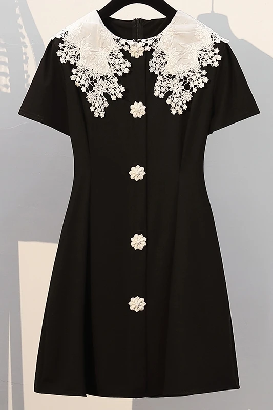 COIGARSAM 4XL Plus Size Short Sleeve Women dress New Summer Peter pan Collar Dresses Black 2071
COIGARSAM 4XL Plus Size Short Sleeve Women dress New Summer Peter pan Collar Dresses Black 2071
