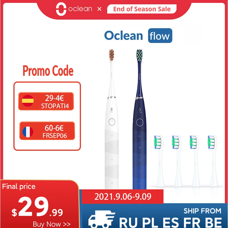 Oclean Flow Sonic Electric Toothbrush Smart Electric Toothbrush IPX7 Quiet Mark Fast Charging Upgrade with 4 Brush Head Gift
Oclean Flow Sonic Electric Toothbrush Smart Electric Toothbrush IPX7 Quiet Mark Fast Charging Upgrade with 4 Brush Head Gift