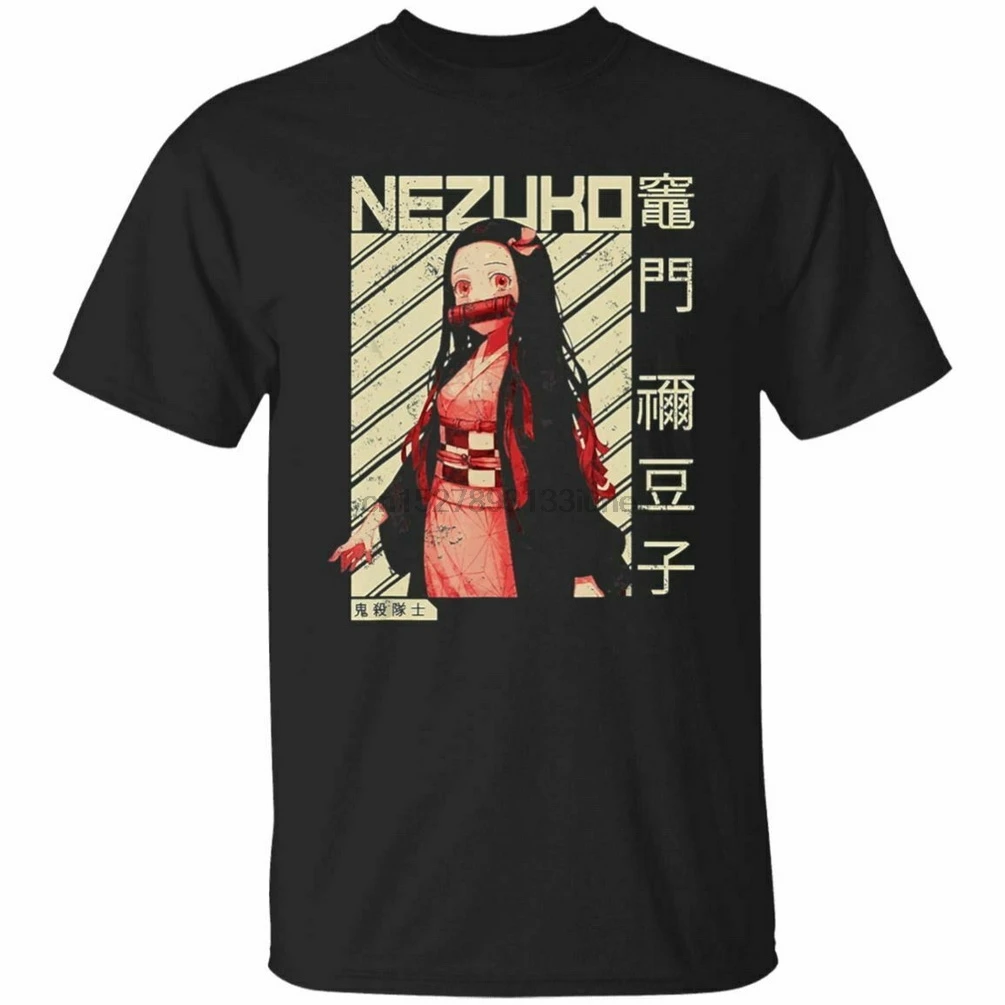 Demon Slayer Nezuko короткий рукав черная футболка S 3Xl свободный размер топ Ajax
