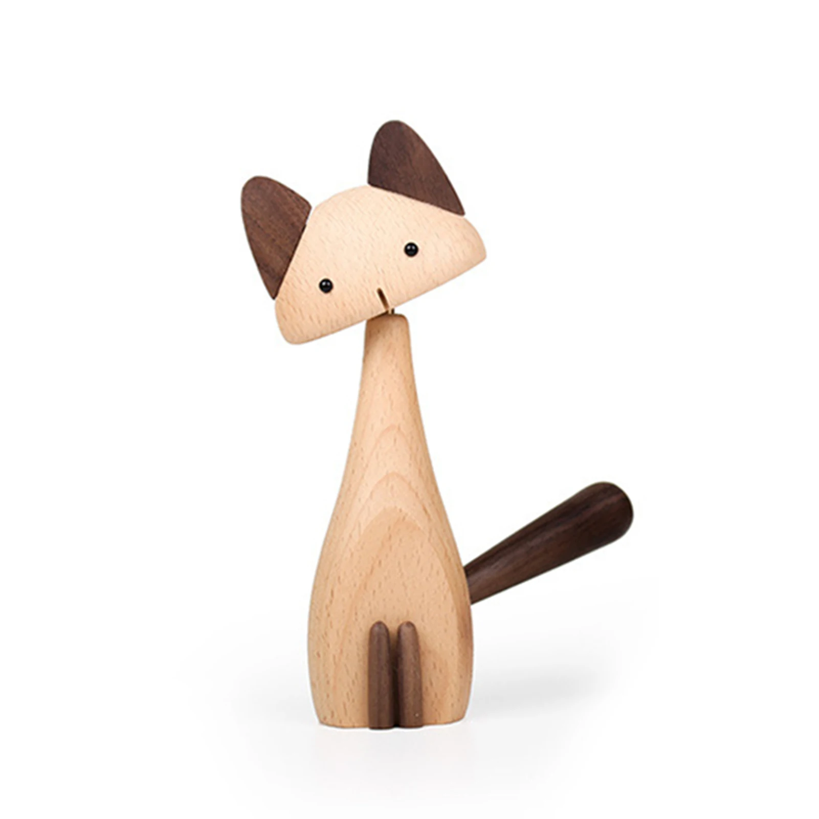 

Nordic Wooden Cat Handmade Figures Walnut Lovely Toys With Movable Joint Home Decoration Desktop Ornament Kids Toys Gift LBE