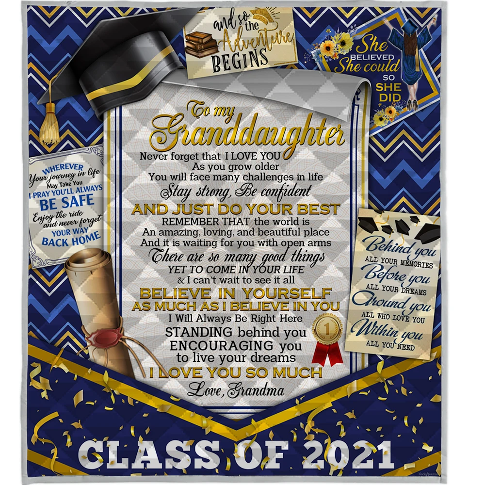 To My Granddaughter from Grandma Quilt Blanket for Bed Sofa Never forget that I love you Class of 2021 Gift Dropshipping
To My Granddaughter from Grandma Quilt Blanket for Bed Sofa Never forget that I love you Class of 2021 Gift Dropshipping