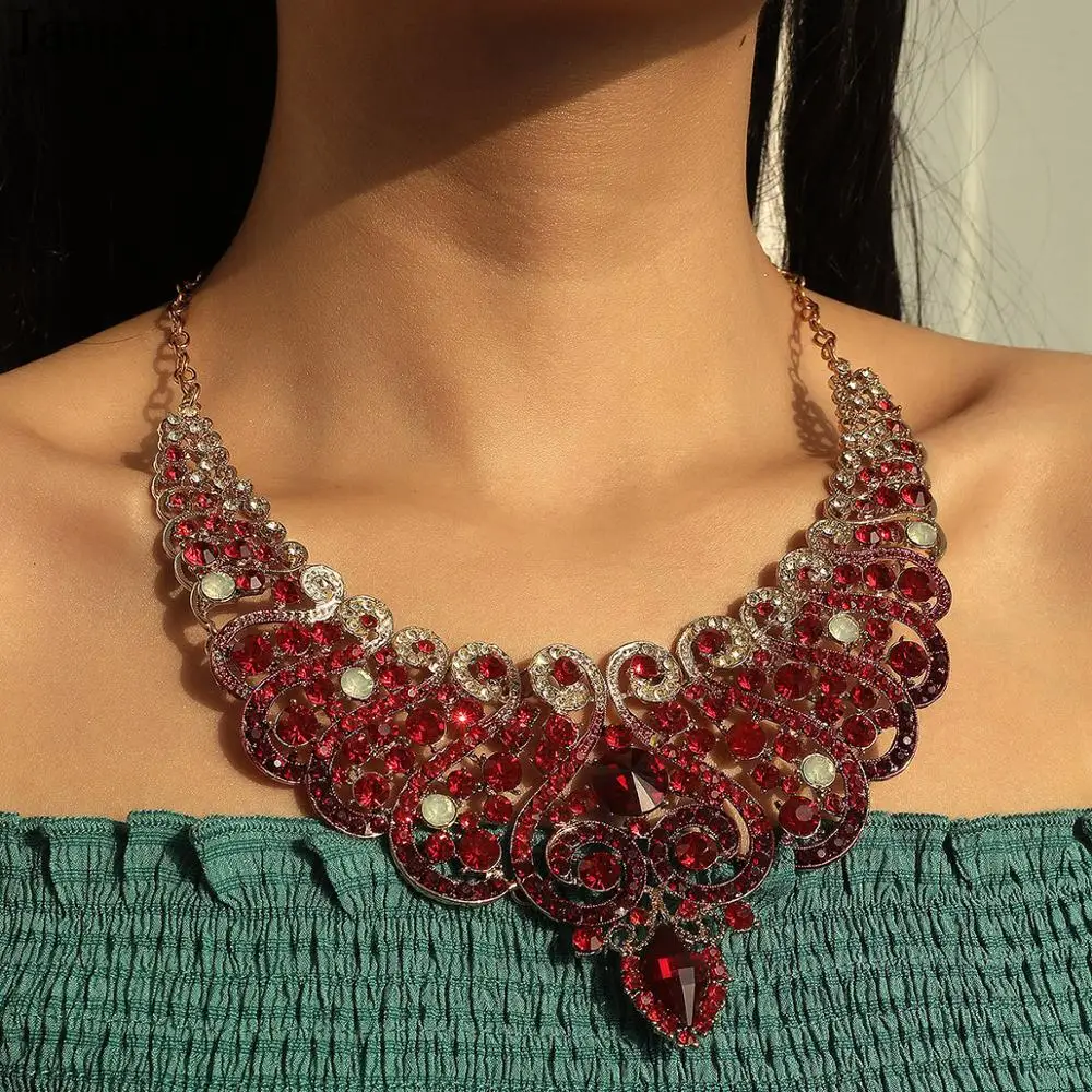 JaneVini Vintage Red Crystal High-end Luxury Banquet Diamond Beaded Necklace Set Earrings European Women Bride Wedding Necklaces
JaneVini Vintage Red Crystal High-end Luxury Banquet Diamond Beaded Necklace Set Earrings European Women Bride Wedding Necklaces
