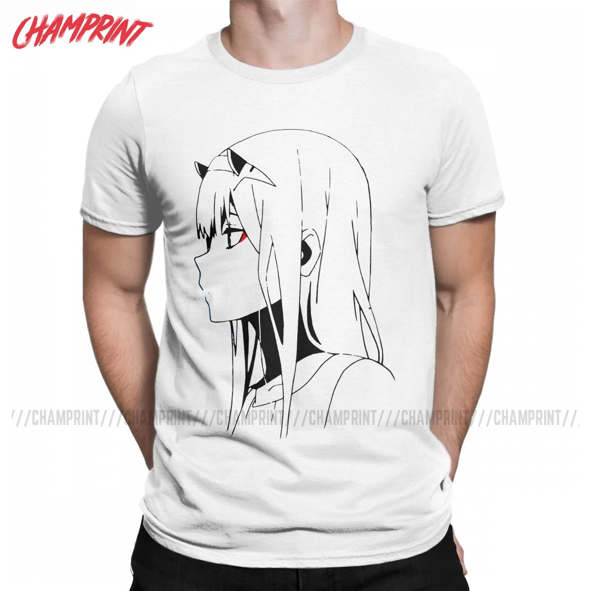 

Men's Zero Two Darling In The Franxx T Shirts Anime Cotton Tops Novelty Short Sleeve Crewneck Tee Shirt Big Size T-Shirt