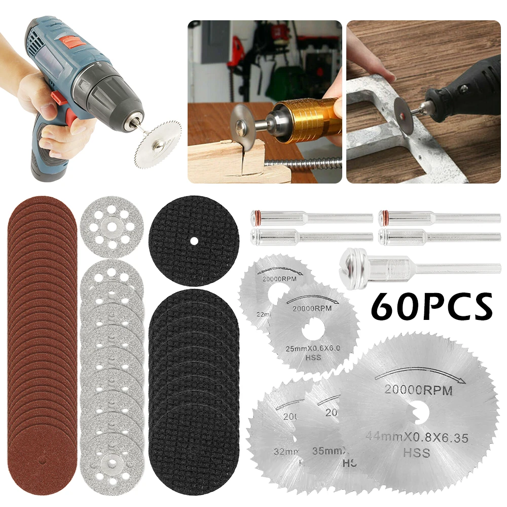 60Pcs Diamond Cutting Wheels HSS Disc Sanding Grinding Wheel Circular Saw Blade Rotary Woodworking Tool for Dremel Drill Rotary
60Pcs Diamond Cutting Wheels HSS Disc Sanding Grinding Wheel Circular Saw Blade Rotary Woodworking Tool for Dremel Drill Rotary