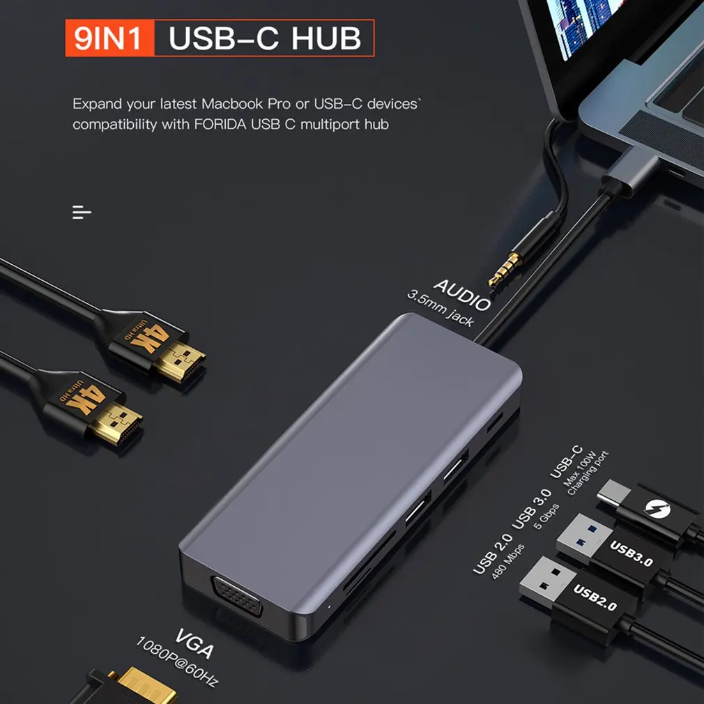 Hub Portable Dual HDMI-compatible VGA Three Screen Display Hub Nine In One High Speed And Safe Charging
Hub Portable Dual HDMI-compatible VGA Three Screen Display Hub Nine In One High Speed And Safe Charging