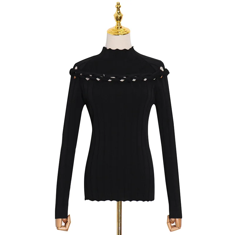 Small new fashion temperament casual semi-high collar twist kink design sexy slim solid color sweater
Small new fashion temperament casual semi-high collar twist kink design sexy slim solid color sweater