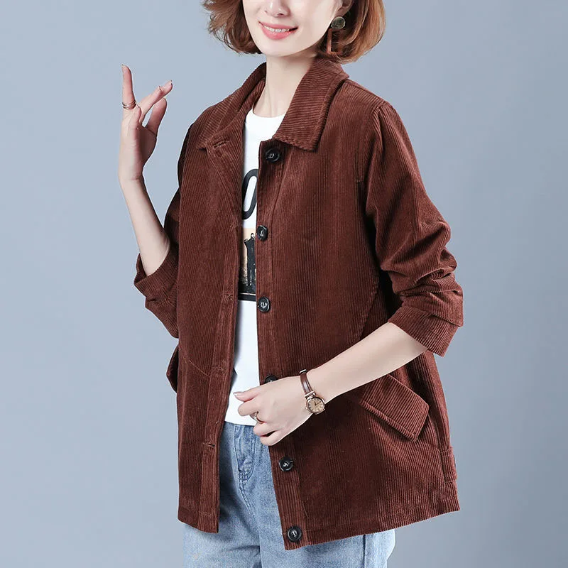 New Middle aged Corduroy Loose Jacket Women Spring Autumn Korean Long Sleeved Single-breasted Casual Coat Female Lapel Tops R781
New Middle aged Corduroy Loose Jacket Women Spring Autumn Korean Long Sleeved Single-breasted Casual Coat Female Lapel Tops R781