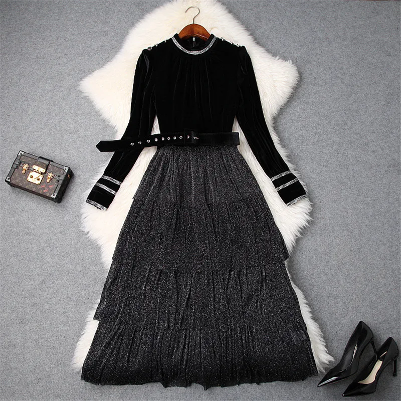 New Fashion Designer Autumn Winter Dress Women Runway Designer Long Sleeve Ruffle Layered Patchwork Velvet Dress Vintage Vestido
New Fashion Designer Autumn Winter Dress Women Runway Designer Long Sleeve Ruffle Layered Patchwork Velvet Dress Vintage Vestido