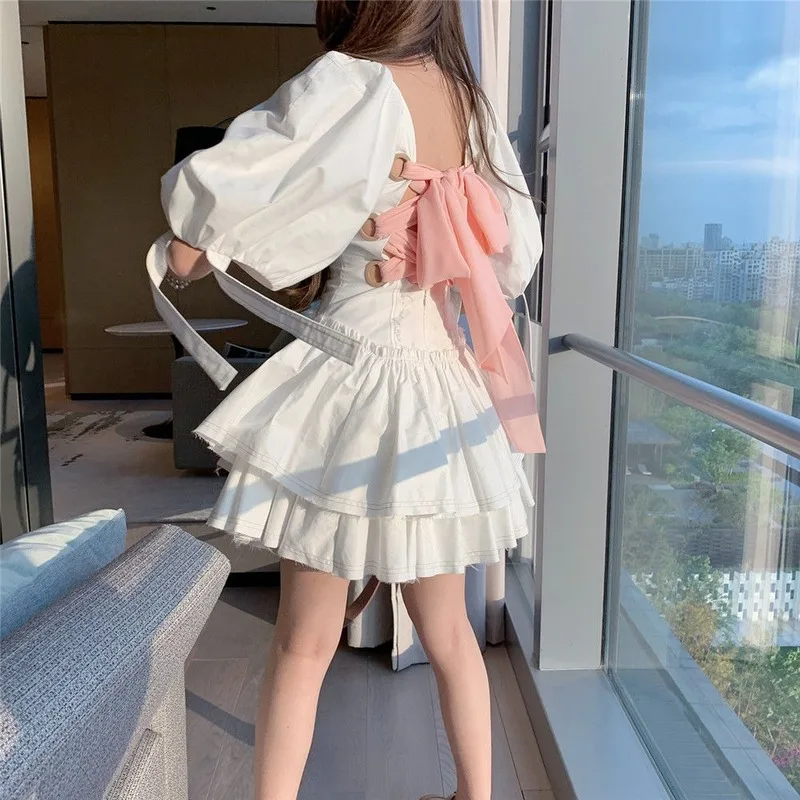 French Vintage Puff Sleeve Fairy Dress White Bandages Women Mini Dress Korean One-piece Dress 2021 Summer Clothing
French Vintage Puff Sleeve Fairy Dress White Bandages Women Mini Dress Korean One-piece Dress 2021 Summer Clothing