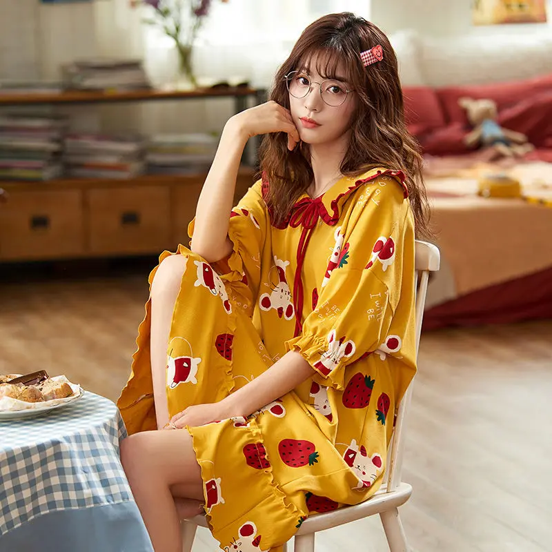 Women Summer Nightdress Pajamas Korean Cute Student Half Sleeve Long Plus Size Girl Maternity Dress Home Service Sleeping Dress
Women Summer Nightdress Pajamas Korean Cute Student Half Sleeve Long Plus Size Girl Maternity Dress Home Service Sleeping Dress