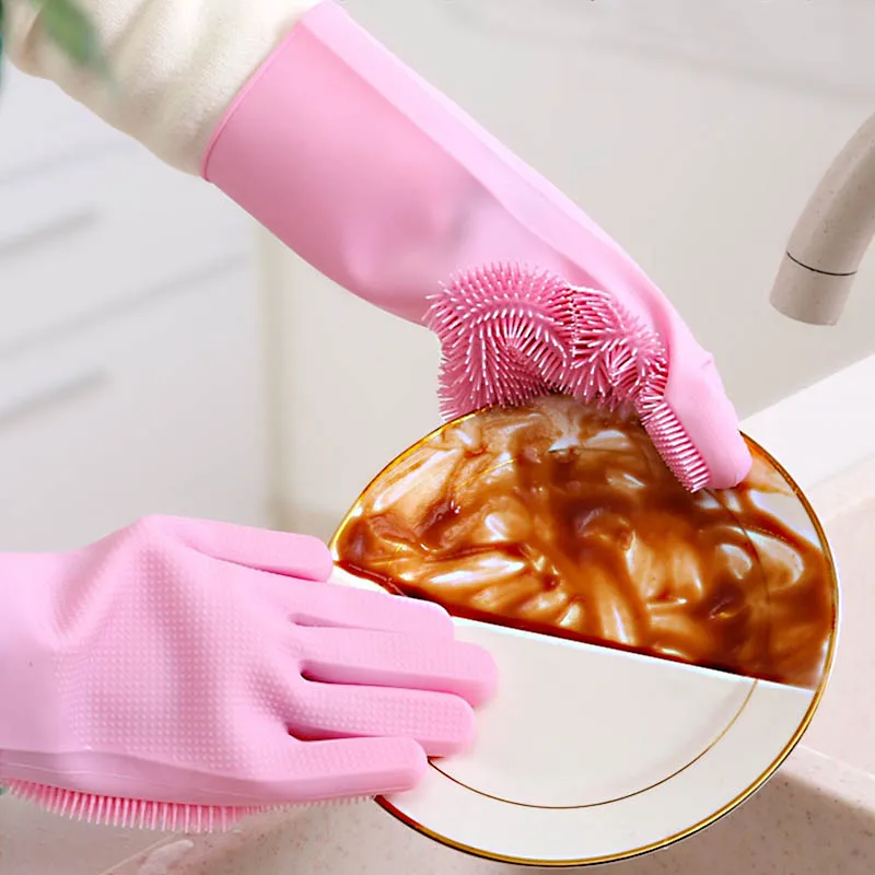 Перчатки силиконовые толстые добавить плюшевый посудомоечный скребок мытье