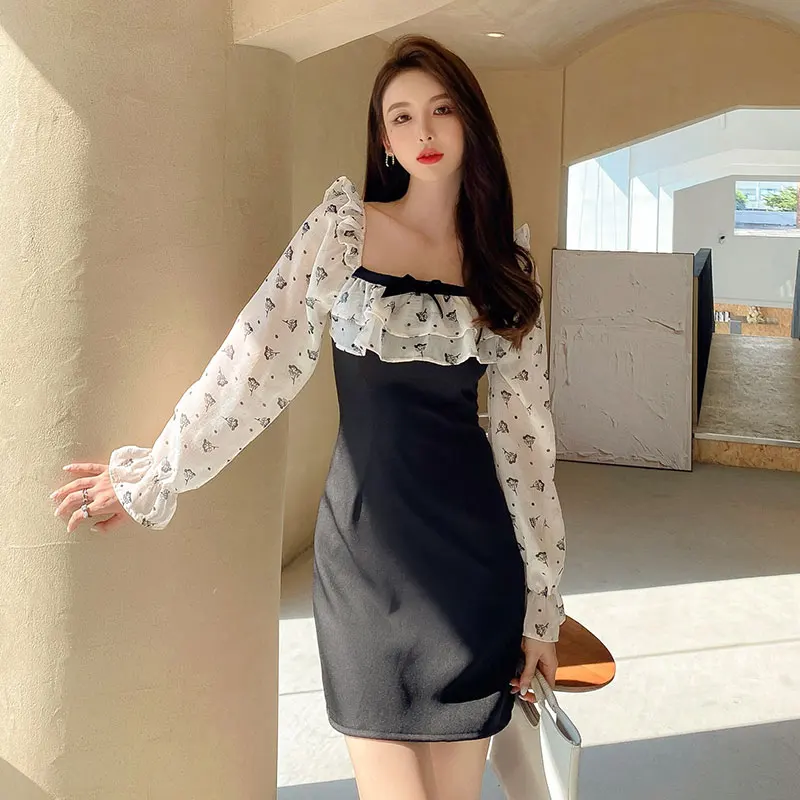 Sexy Party Dress Solid Stitching Ruffled Square Neck Floral Long Sleeve Bowknot Dress 2021 Autumn New Fashion Slim Club Dress
Sexy Party Dress Solid Stitching Ruffled Square Neck Floral Long Sleeve Bowknot Dress 2021 Autumn New Fashion Slim Club Dress