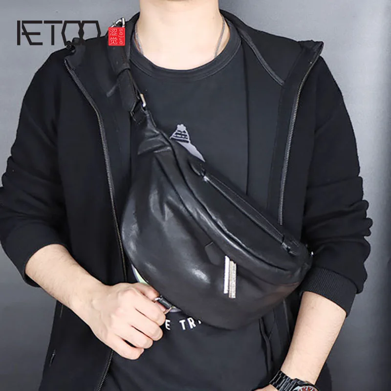 

AETOO Vegetable tanned leather chest bag, leather men's shoulder bag, top layer cowhide fashion men's diagonal bag