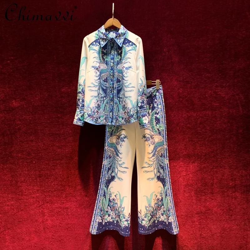 National Fashion Outfit Women 2021 Summer New Retro Blue Phoenix Printed Shirt Blouse Wide Leg Pants Fashion Elegant 2pcs Set
National Fashion Outfit Women 2021 Summer New Retro Blue Phoenix Printed Shirt Blouse Wide Leg Pants Fashion Elegant 2pcs Set