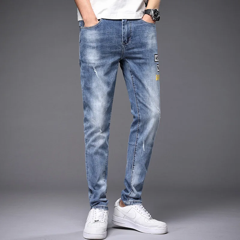 Youth trend printed men's jeans spring and summer ground white light color long pants personality Leggings men's slim fit
Youth trend printed men's jeans spring and summer ground white light color long pants personality Leggings men's slim fit