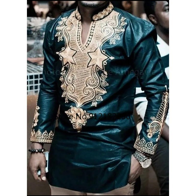 Мужская африканская одежда с длинным рукавом и V-образным вырезом | Тематическая