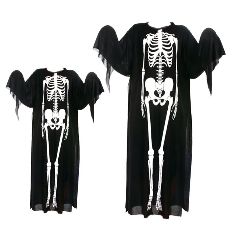 

Halloween Ghost Skeleton Costume Robe Horror Vampire Zombie Skull Children Robe Devil Dress Scary Costumes For Adult Kids