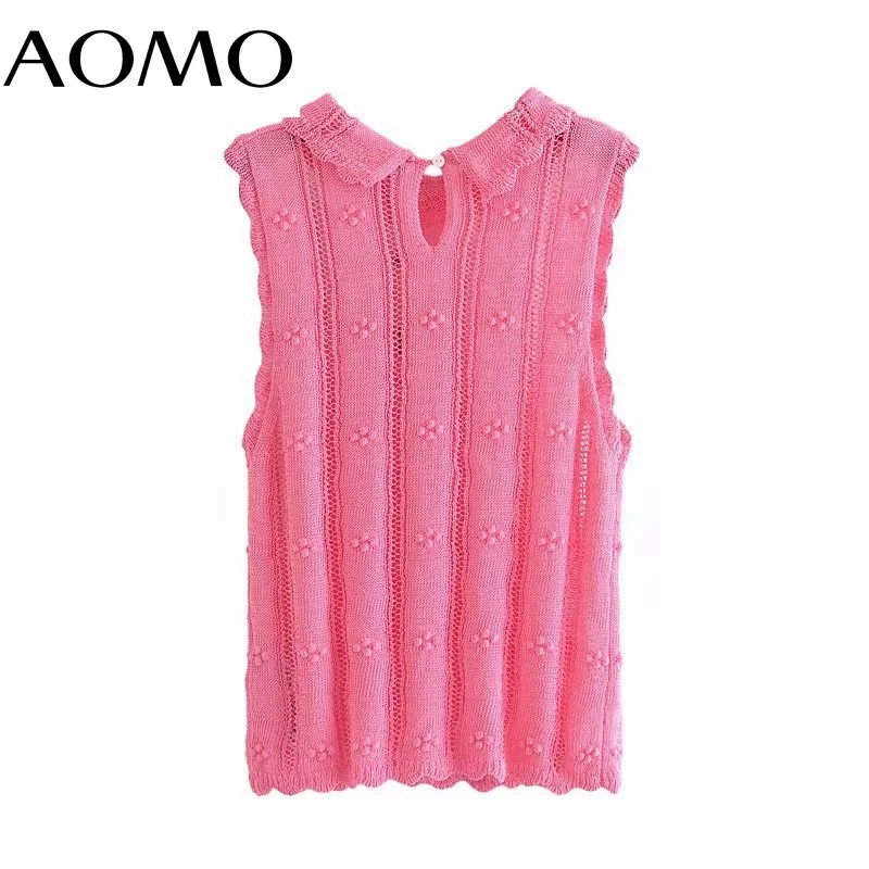 AOMO Korea Chic Women Ruffles Pink Hollow Out Thin Sweater Sleeveless Ladies School Style Knitted Jumper Tops 3H541A 
AOMO Korea Chic Women Ruffles Pink Hollow Out Thin Sweater Sleeveless Ladies School Style Knitted Jumper Tops 3H541A