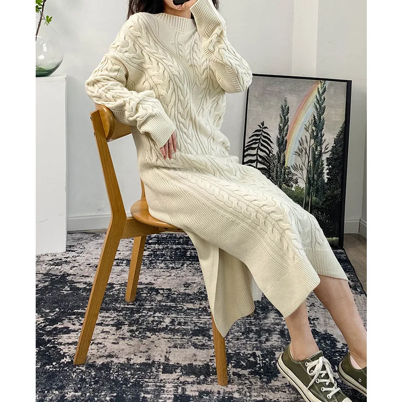 Women's Twisted Hem Split Knit Dress Long Sleeve Autumn Winter New Ladies Knitted Dresses 
Women's Twisted Hem Split Knit Dress Long Sleeve Autumn Winter New Ladies Knitted Dresses