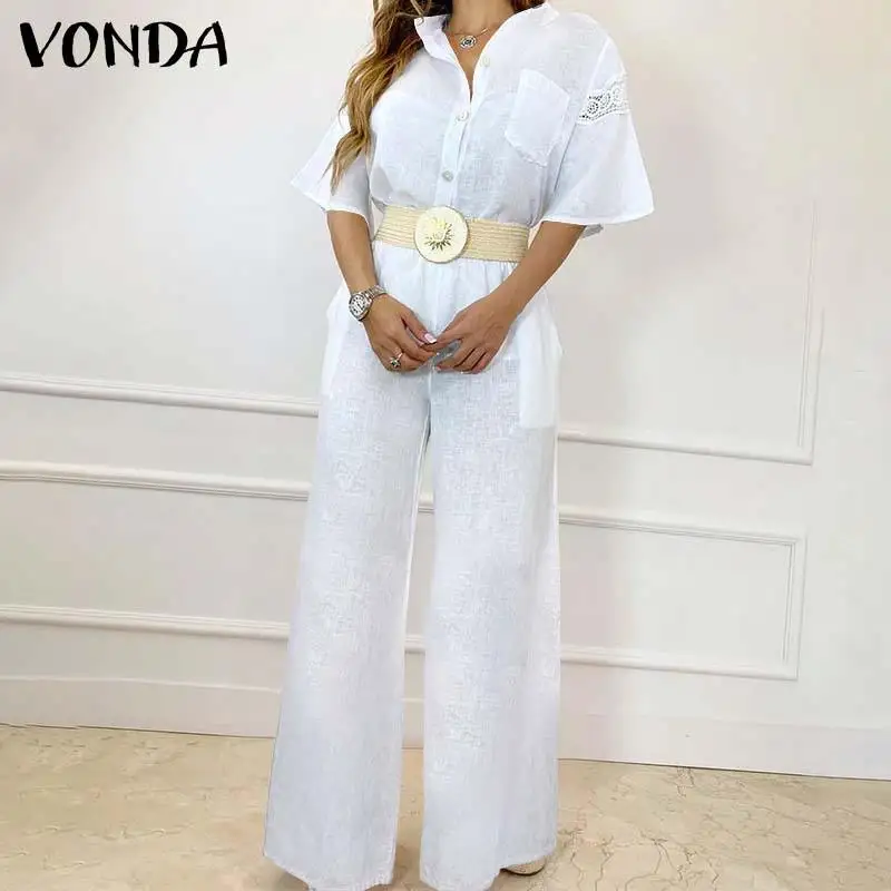 Women Solid Wide Leg Jumpsuits Not with the Belt VONDA 2021 Ladies Short Sleeve Cotton Elegant Palazzo Overalls Long Pantalones
Women Solid Wide Leg Jumpsuits Not with the Belt VONDA 2021 Ladies Short Sleeve Cotton Elegant Palazzo Overalls Long Pantalones