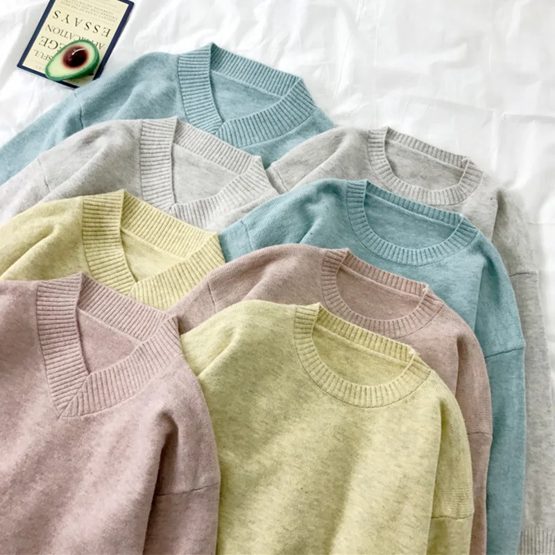 OMCHION V-neck Pullover Korean 2020 Autumn Solid Color Long Sleeve Cashmere Sweater Women Casual Loose Knitted Sweaters LYT28
OMCHION V-neck Pullover Korean 2020 Autumn Solid Color Long Sleeve Cashmere Sweater Women Casual Loose Knitted Sweaters LYT28