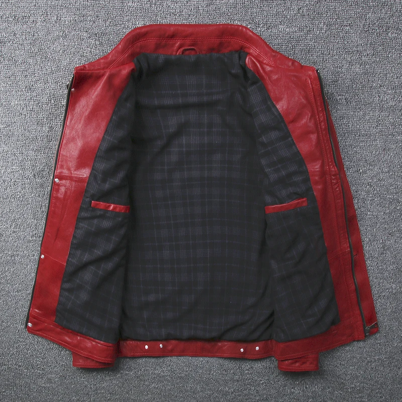 Genuine Men Real Sheepskin Motorcycle Biker Leather Jacket Casual Slim Male Red Autumn Winter jaqueta de couro 
Genuine Men Real Sheepskin Motorcycle Biker Leather Jacket Casual Slim Male Red Autumn Winter jaqueta de couro
