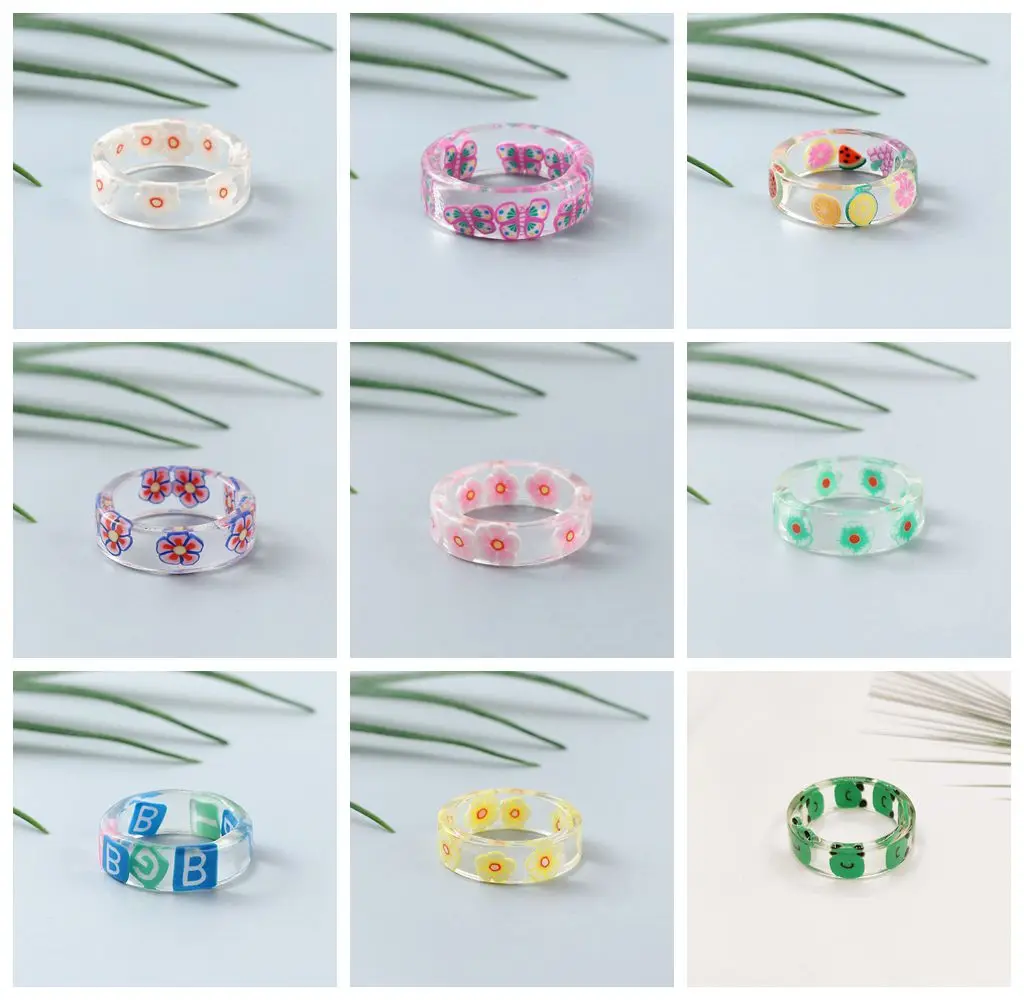 New Colorful Transparent Fruits Flower Frog Butterfly Bowknot Letters Acrylic Resin Resin Ring For Women Girls Summer jewelry
New Colorful Transparent Fruits Flower Frog Butterfly Bowknot Letters Acrylic Resin Resin Ring For Women Girls Summer jewelry