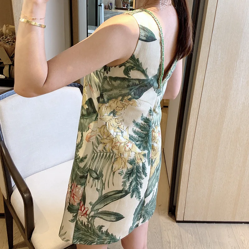 Fashion Summer Elegant Slightly Mature New round Neck Backless Leaves Print Loose Waist A- line Zipper Dress
Fashion Summer Elegant Slightly Mature New round Neck Backless Leaves Print Loose Waist A- line Zipper Dress