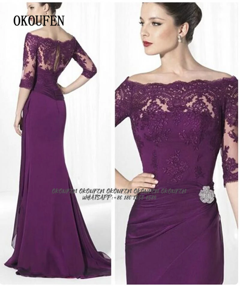 Mother of the Bride Dresses for Wedding 2020 Purple Chiffon Evening Gowns Half Sleeves Bateau Mermaid Formal vestido madrinha
Mother of the Bride Dresses for Wedding 2020 Purple Chiffon Evening Gowns Half Sleeves Bateau Mermaid Formal vestido madrinha