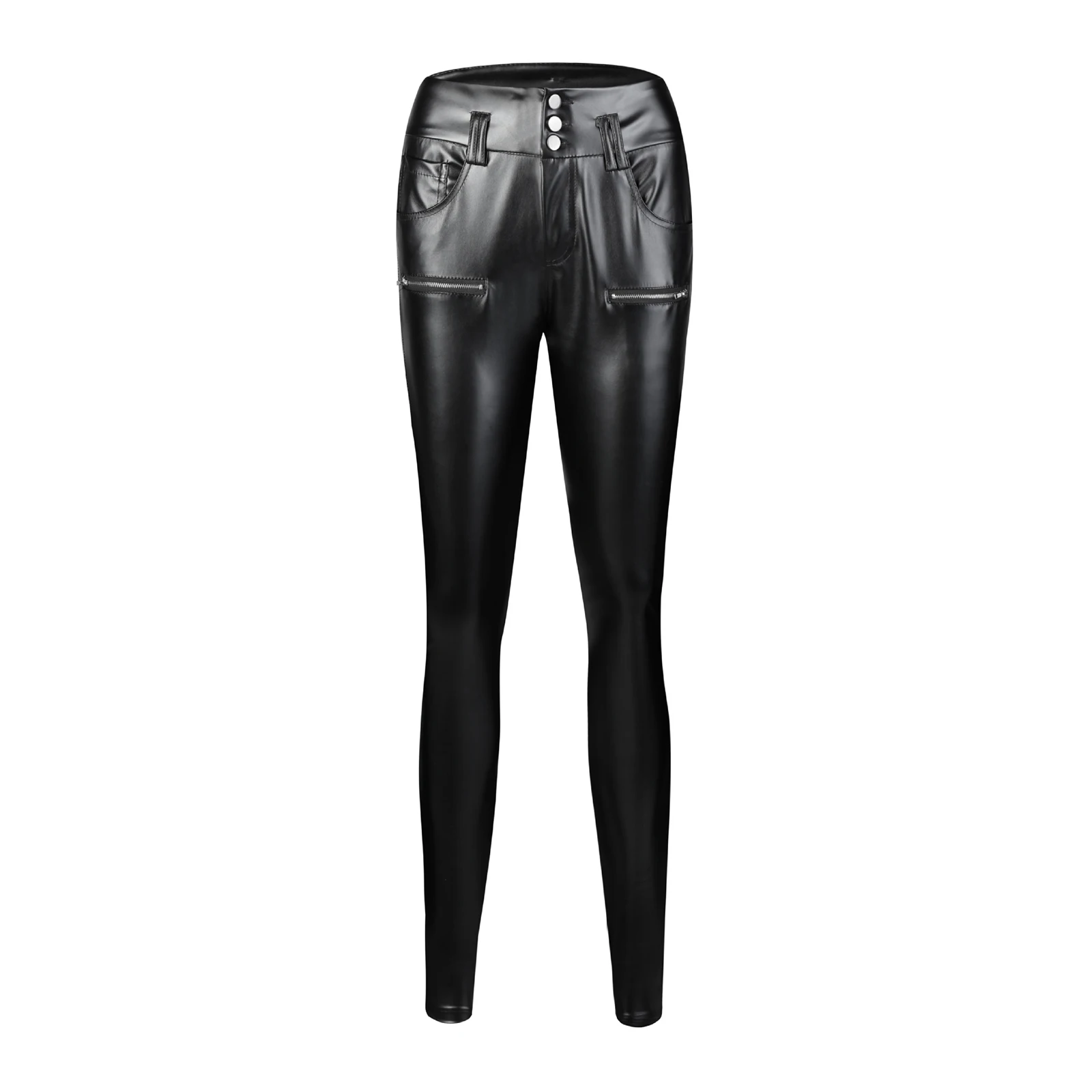 Women Solid Color Leggings with Pockets Black High Waist Close-fitting Leather Pants
Women Solid Color Leggings with Pockets Black High Waist Close-fitting Leather Pants