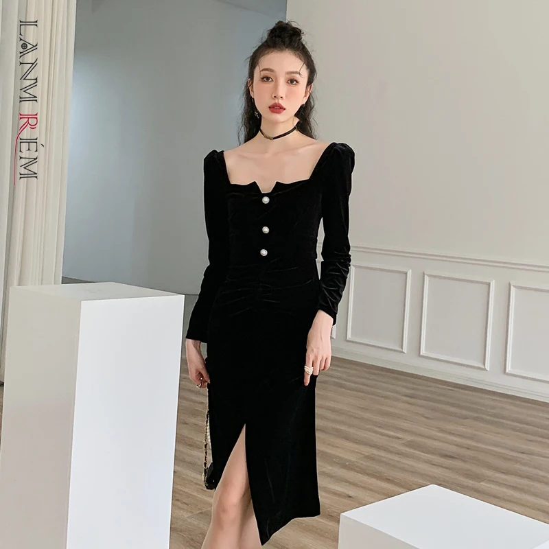 LANMREM 2022 Spring Dress For Women Square Collar Button Long Sleeve Split Fork Black Color Skinny Dresses Female Fashion 2J710
LANMREM 2022 Spring Dress For Women Square Collar Button Long Sleeve Split Fork Black Color Skinny Dresses Female Fashion 2J710