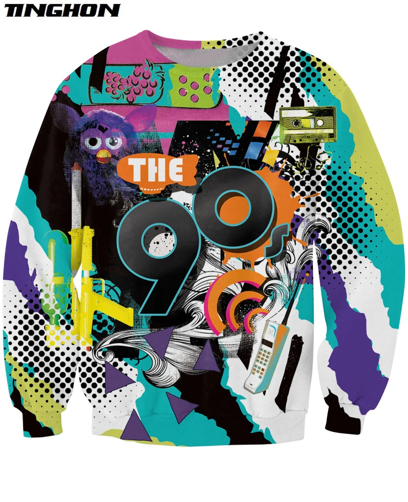 Модный мужской свитшот с длинным рукавом и 3d принтом 90-х 
Модный мужской свитшот с длинным рукавом и 3d принтом 90-х