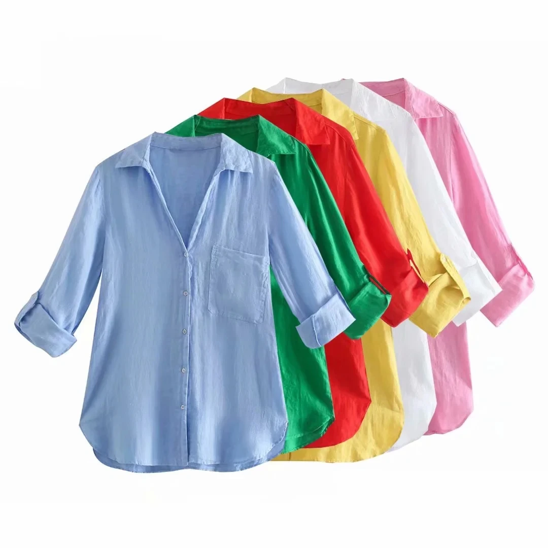 2021 Spring Women casual cotton linen Shirt long Sleeve Single breasted Top Mujer Patch Pockets Solid Blouse lapel Blusas
2021 Spring Women casual cotton linen Shirt long Sleeve Single breasted Top Mujer Patch Pockets Solid Blouse lapel Blusas