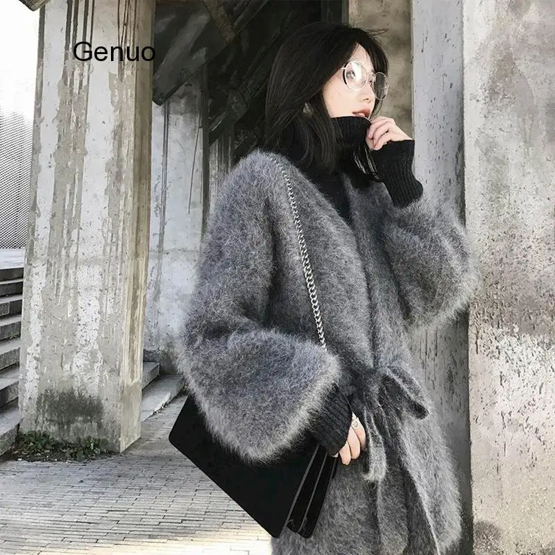 Womens Mink Fur Sweater Long Cardigan Women Loose Thick Mid-Length Lace-Up Knitwear 2020 Spring and Autumn New Lazy Wind Coat
Womens Mink Fur Sweater Long Cardigan Women Loose Thick Mid-Length Lace-Up Knitwear 2020 Spring and Autumn New Lazy Wind Coat
