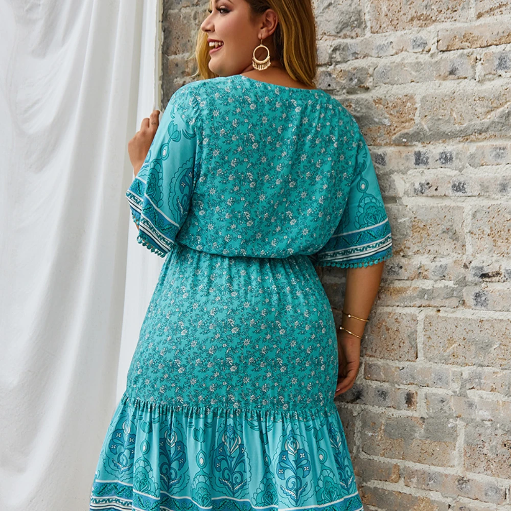 New Women Short Sleeve V-neck Summer Flower Print Plus Size Dress Lady Beach Dresses Women's Fashion Clothing Knee-Length
New Women Short Sleeve V-neck Summer Flower Print Plus Size Dress Lady Beach Dresses Women's Fashion Clothing Knee-Length