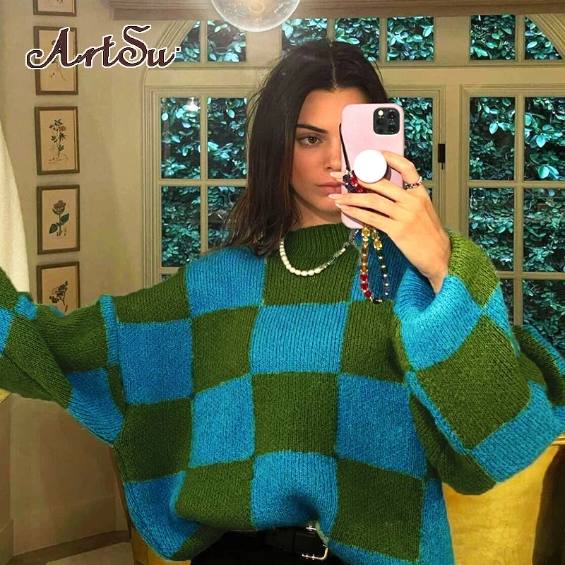 Artsu Casual Sweater Pullover Women Plaid Sweater Lady Fall Winter Long Sleeve Knitted Aesthetic Loose Fashion Top Female 2021
Artsu Casual Sweater Pullover Women Plaid Sweater Lady Fall Winter Long Sleeve Knitted Aesthetic Loose Fashion Top Female 2021