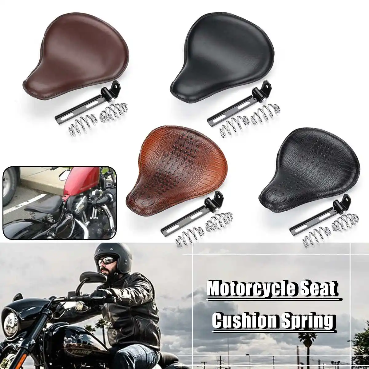 Universal Motorcycle Solo Seat PU Leather Cafe Racer Retro Saddle Seat w/3" Spring Bracket For Honda/Yamaha/Suzuki
Universal Motorcycle Solo Seat PU Leather Cafe Racer Retro Saddle Seat w/3" Spring Bracket For Honda/Yamaha/Suzuki