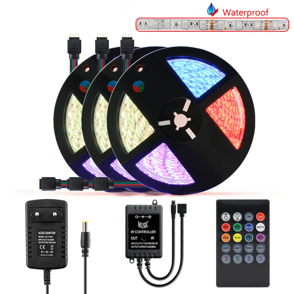 Светодиодная лента RGB 12 V светильник водонепроницаемая 5050 5M 10M 15M музыкальный